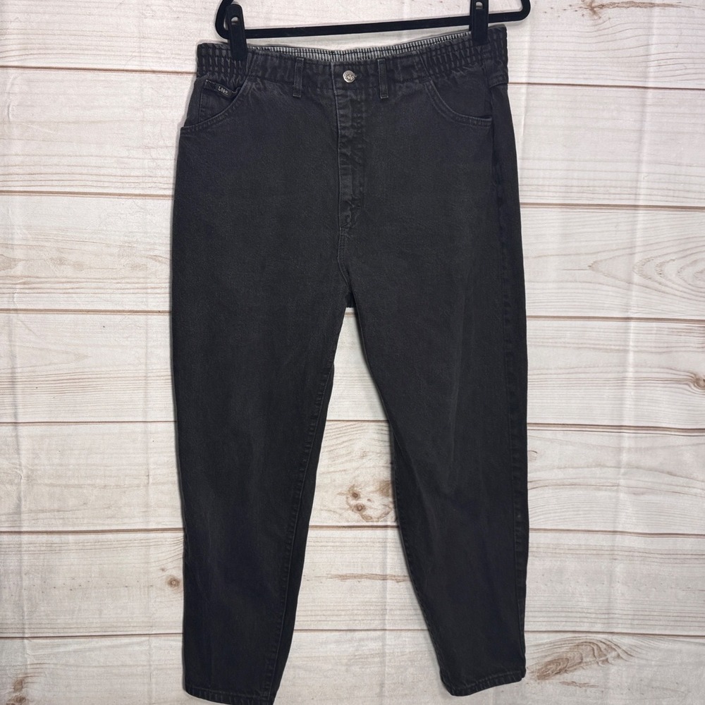 Lee Vintage Mom Jeans High Waisted Tapered Leg Faded Black Denim Womens 18 PET